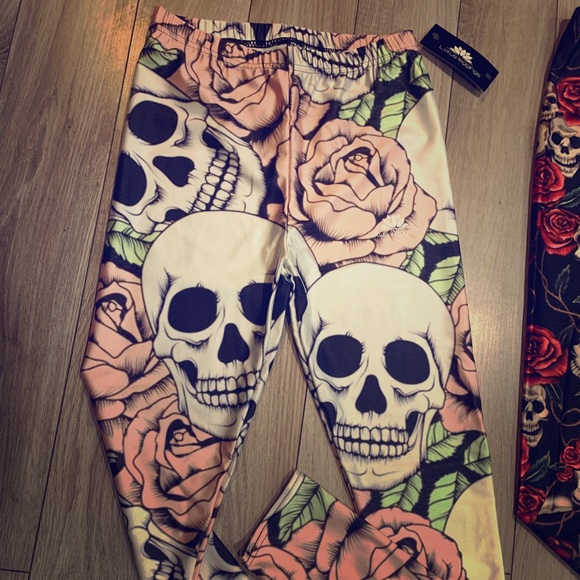 Lotus Leggings Pants - 2 pair of full length Skull Tights